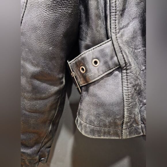 Authentic Vintage Real Leather Moto Jacket Buckle Side Sz S Flawed Crop - Picture 7 of 13
